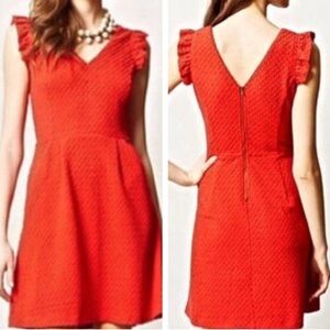 Anthropologie Tabitha Textured Red V Neck Dress